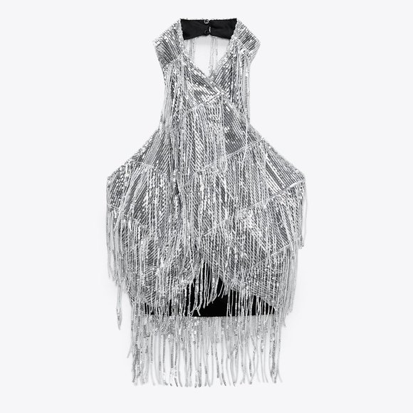 BLOGGER'S FAVE! Zara Sequin Wrap Halter Top NWT - Picture 13 of 14
